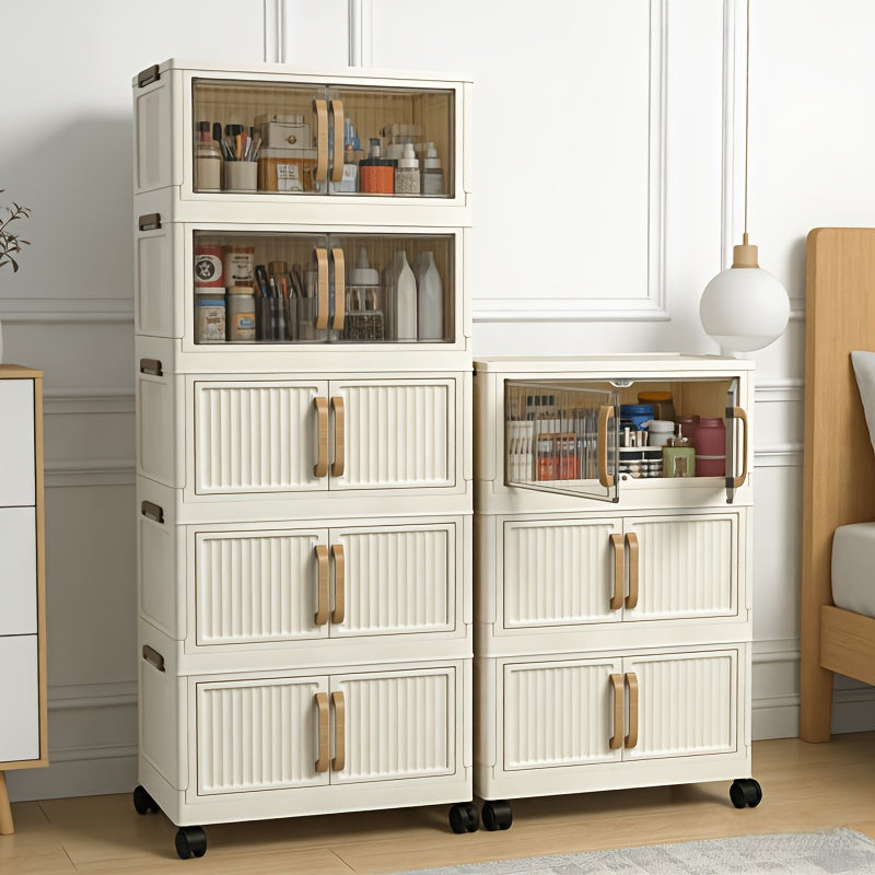 Folding Lid Storage Box Entryway Shoe Cabinet, 3\u002F5 Tiers, Large Capacity Space-Saving Hallway Bedroom Storage Cabinet