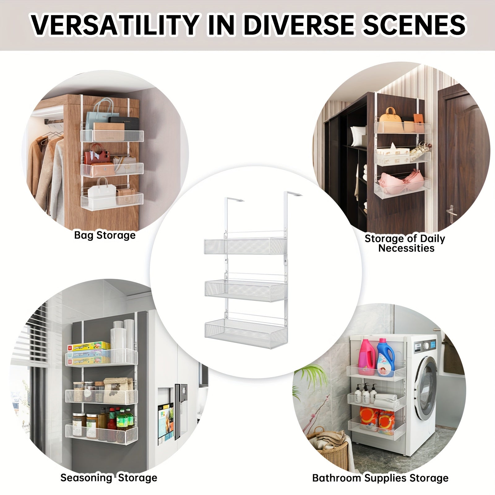 3-Pack Wall-Mounted Side Hanging Baskets for Bedroom Wardrobe, Dormitory Closet Side Storage Hanging Pockets, Space-Saving Shelf