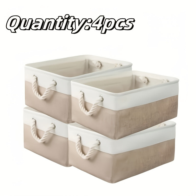 4pcs Large Capacity Foldable Open-Top Storage Box Fabric with Handle White Beige Stylish Durable for Bedroom Underbed Clothes Storage Box Premium Mother'S Day Birthday Gift