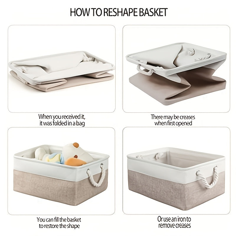 4pcs Large Capacity Foldable Open-Top Storage Box Fabric with Handle White Beige Stylish Durable for Bedroom Underbed Clothes Storage Box Premium Mother'S Day Birthday Gift