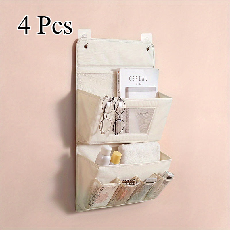 4pcs Hanging Storage Bags, Wall-Mounted, Door Back, Closet, Bedside Multi-Functional Hanging Organizers for Convenient Storage. Multi-Layer Fabric Storage Bags for Bedroom, Living Room, Bathroom, Vanity. Organize Toys, Cosmetics, Socks, and Sundries.