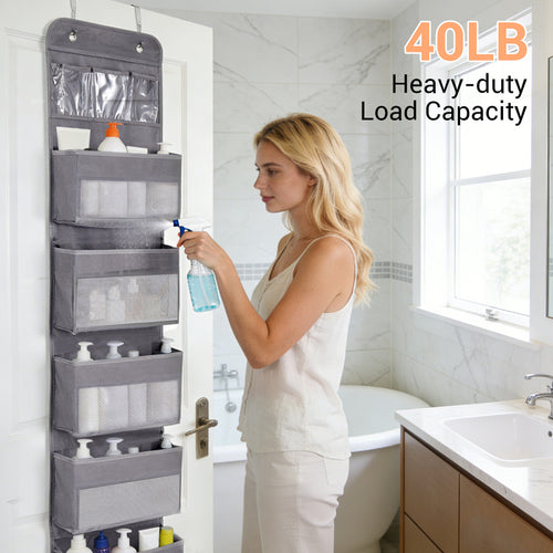 2-Pack 6-Tier Over The Door Organizer with Zippered Shelves and Multiple Pockets, Space-Saving Hanging Storage for Bedroom, Dorm, Bathroom, Nursery, and Pantry in Grey