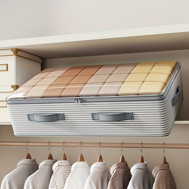 Oversized Multi-Layer Storage Bags - Flat Under-Bed Containers for Seasonal Apparel And, Crafted from Sturdy Non-Woven Material (White\u002FGray), Expandable Portable Organizers for Garments And Additions, Under-Bed Storage