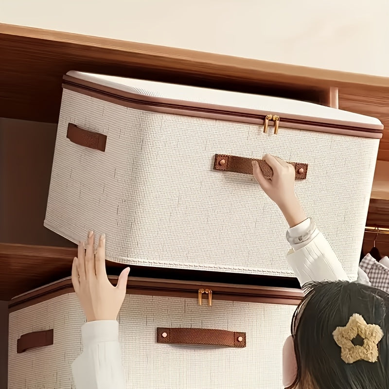 6pcs Heavy-Duty Fabric Storage Boxes with Flip-Top Lid - Beige Organizer Bins, Stackable Closet, Under-Bed, Dorm, Moving -Dustproof, Space-Saving Design for Home, Office, Travel - Ideal for Clothes, Blankets, Seasonal Decor Storage, Home Organization