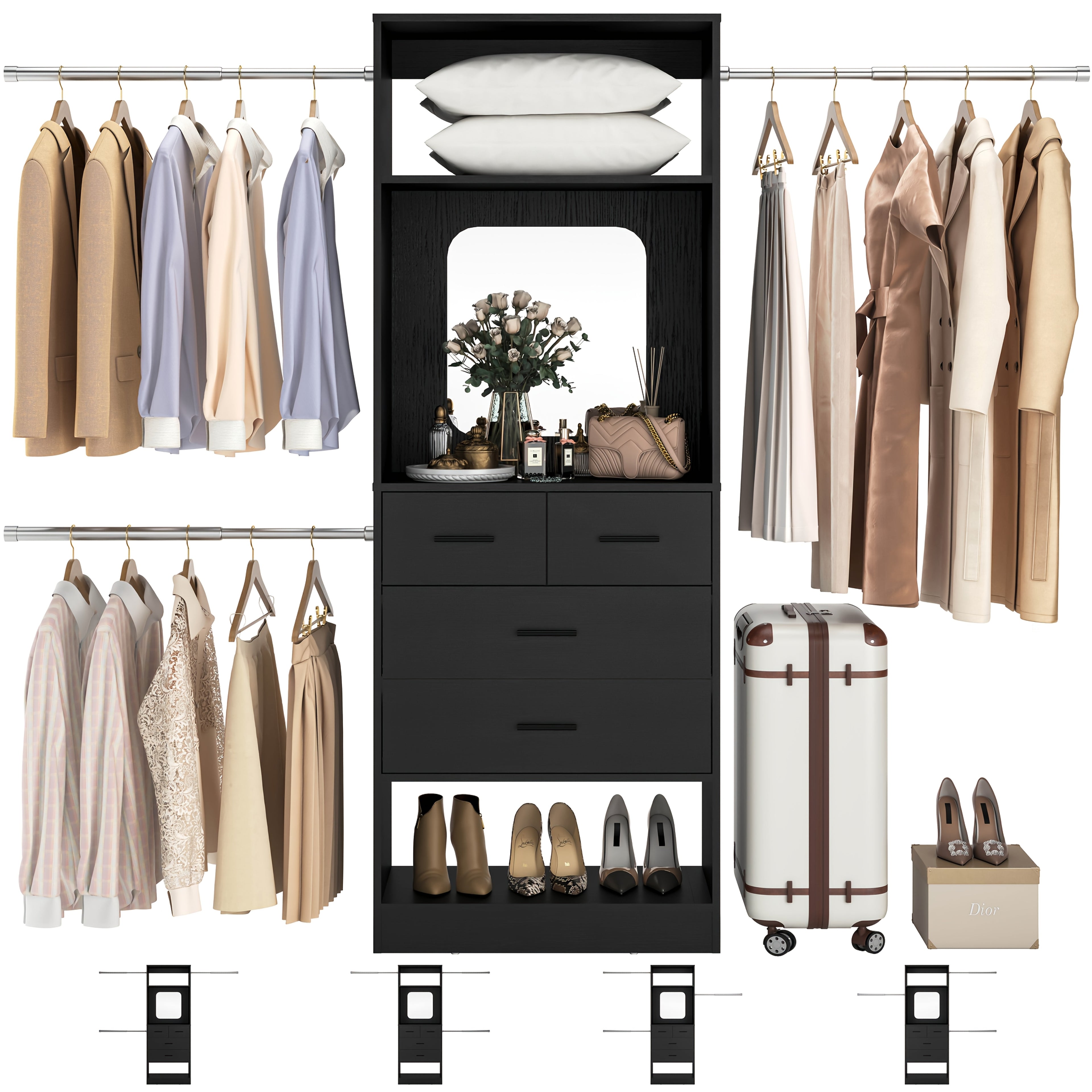 Unikito Closet Organizer, Sturdy Wood Walk In Closet System Starter Kit With 25\