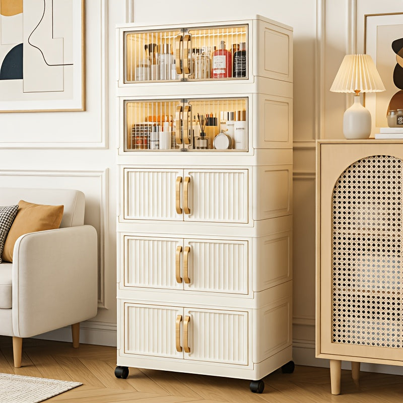 Folding Lid Storage Box Entryway Shoe Cabinet, 3\u002F5 Tiers, Large Capacity Space-Saving Hallway Bedroom Storage Cabinet