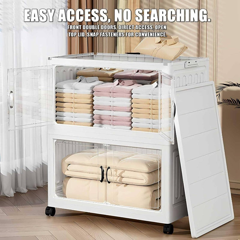 Stackable Storage Containers with Lids, Featuring a Two-Tier Design And Collapsible Plastic Construction, Equipped with Rotating Wheels for Easy Movement in The Bedroom Or Living Room, Storage Boxes for Organizing