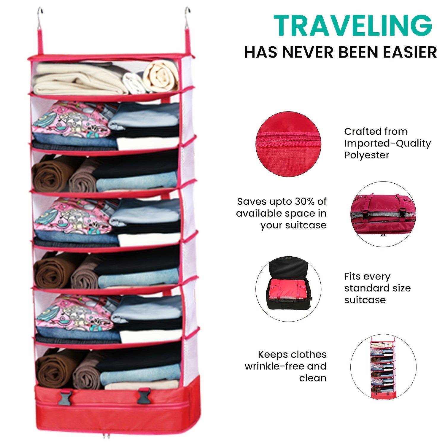 Baina Box Hanging Large Capacity Clothes Storage Bag, 50*18*12 Inches, 7 Layers Foldable Portable Organiser, Outdoor Suitcase Special Hanging Bag, Suitable for Home and Dormitory Use, Wardrobe, Travel Essentials, Portable Closets