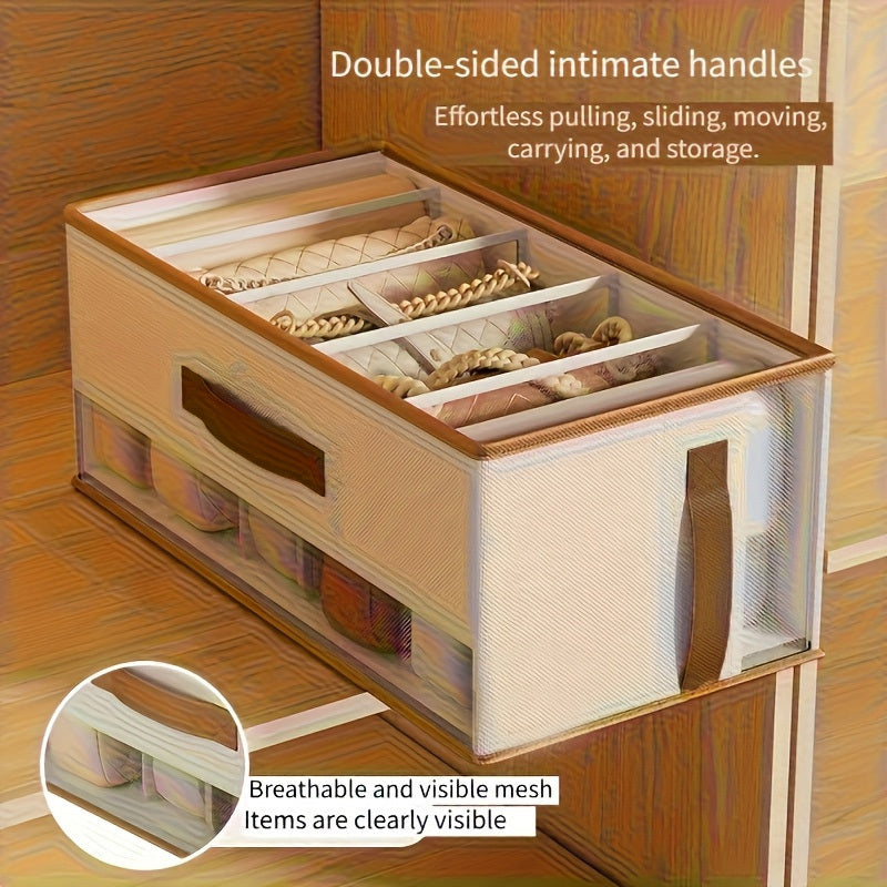 A Set of Three Foldable Storage Boxes (With Dividers) - Made from Thick Non-Woven Fabric, Featuring a Transparent Lid And a Multi-Compartment Design That Saves Space. Suitable for Clothing, Luggage, Under-Bed Storage, Wardrobes, Dorms
