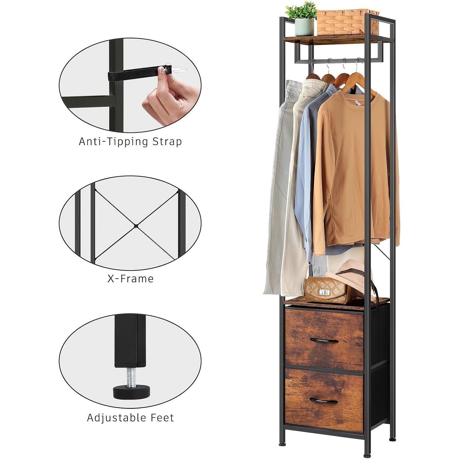 Versatile Clothing Organizer: Sleek Design Suitable for Hallways, Bedrooms, And College Rooms - Accommodates Coats, Bags, And Additions with Drawer Space for Smaller Items